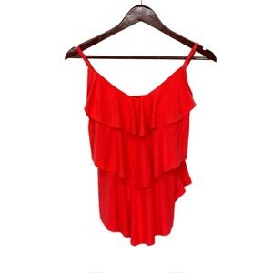 Aqua Green V-Neck Tiered Ruffle Adjustable Strap Red Tankini Bikini Swim Top Nwt